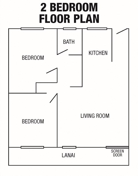 Floor plan for 2 beds, 1 bath, 830 sqft
